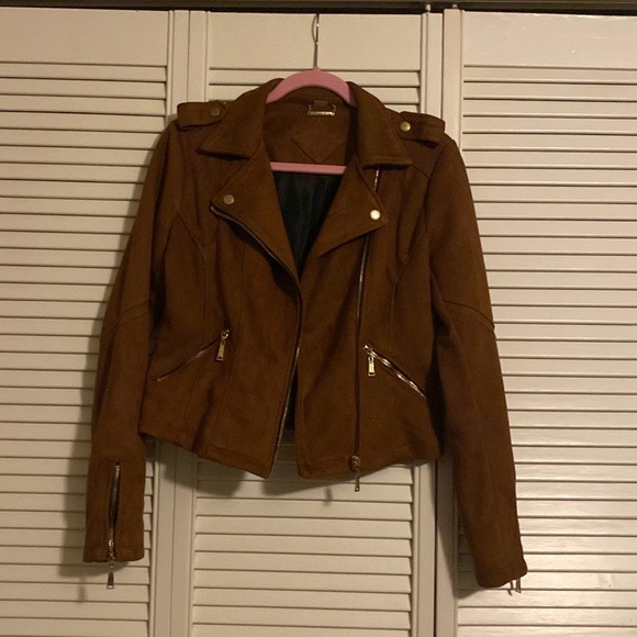 JOUJOU Vegan Suede Brown Moto Jacket - Picture 3 of 7